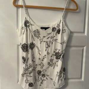 White House Black Market Silver Graphic Fitted Camisole